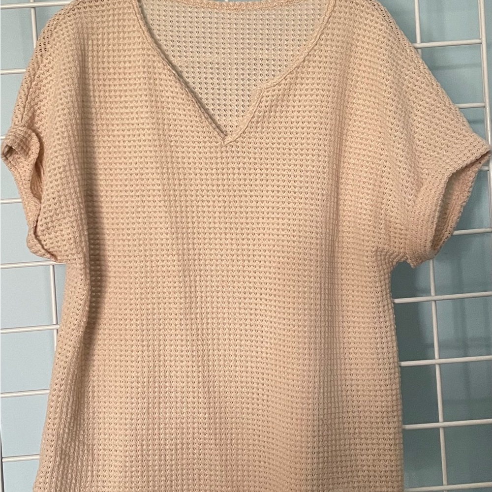 Women's Short Sleeve Cream Knit Top Size L